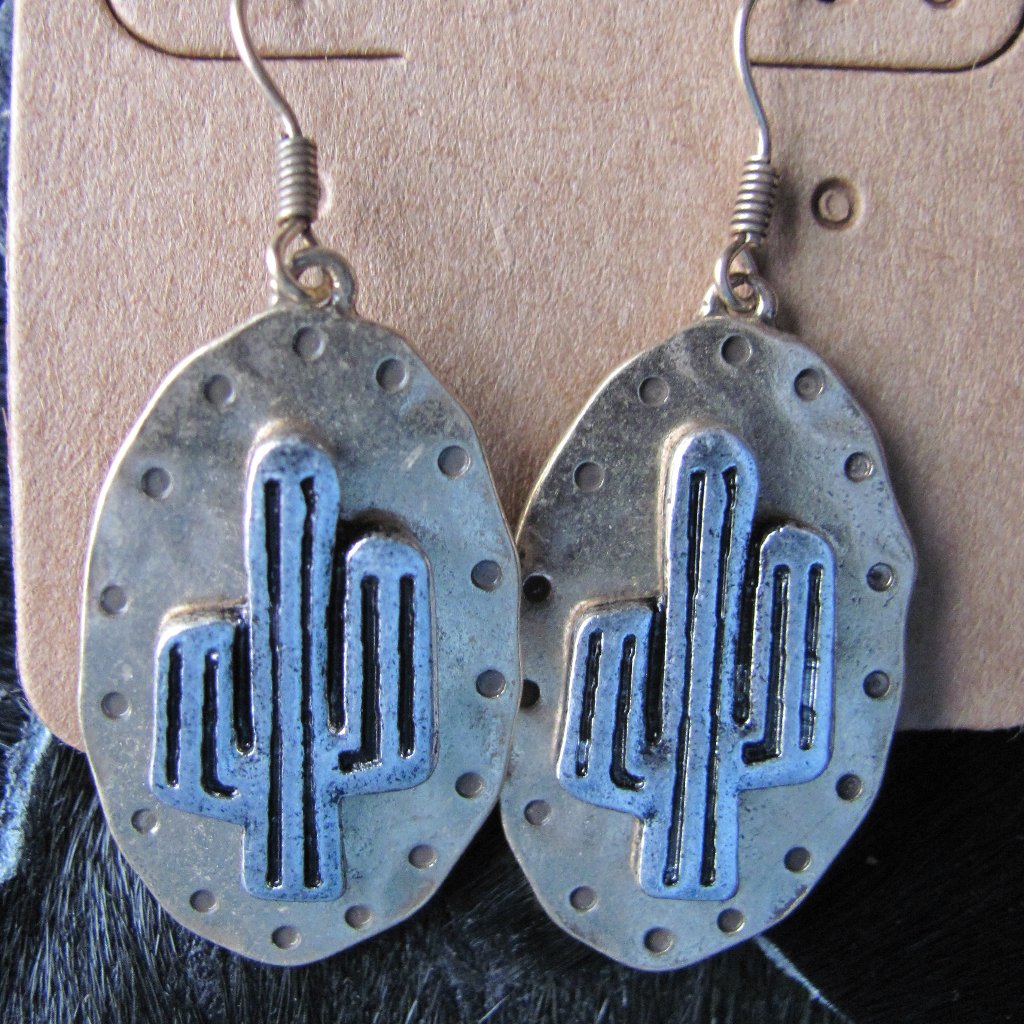 Lucky You Cactus Silvertone Or Bronze Earrings